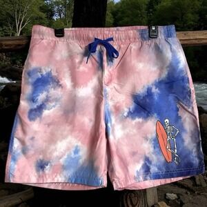 Chemistry Men Swim Trunks Large Mesh Lining Surfboard‎ Skeleton Pockets Tie Dye